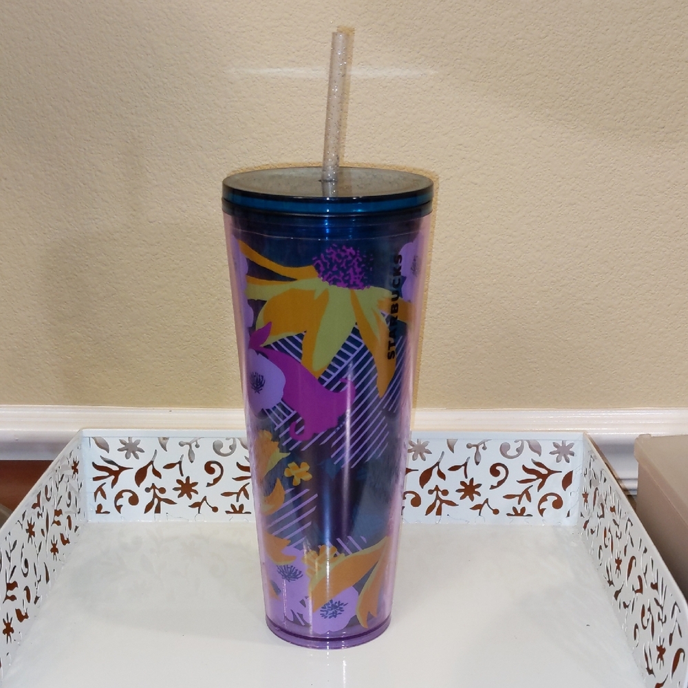 Starbucks Tumbler Purple Flower Floral Cold Cup Venti 2022